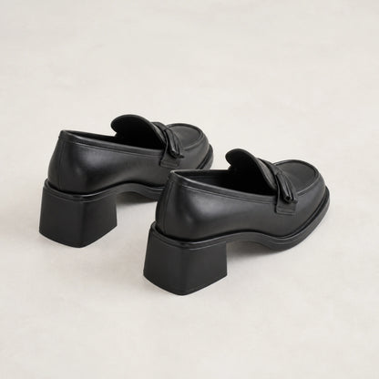 wedding guest shoes — Black bow detail loafers rear heel and counter construction view — view 4