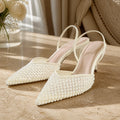Ivory pearl mesh slingback wedding guest shoes complete pair front view