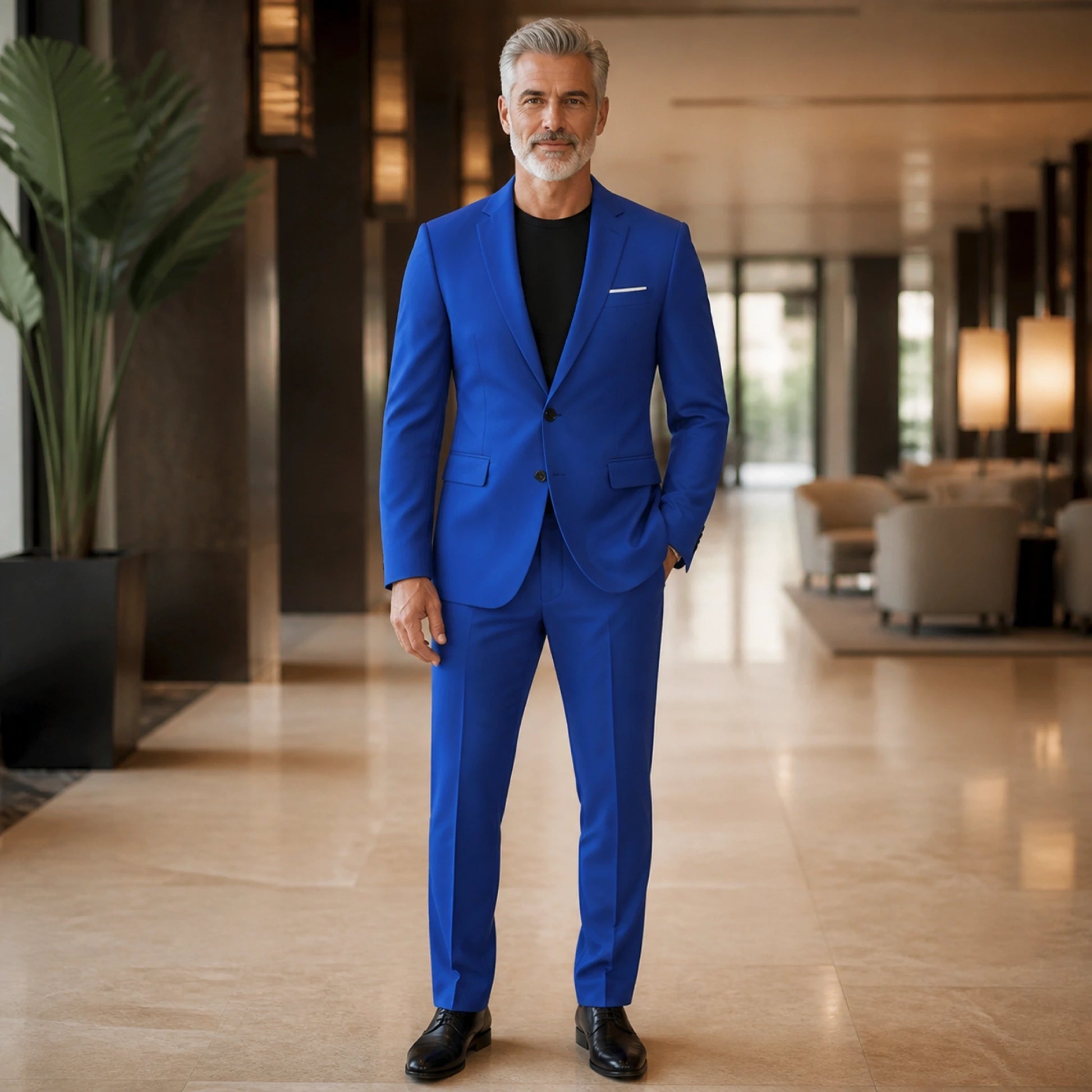 Sapphire Blue slim fit wedding guest suit front view