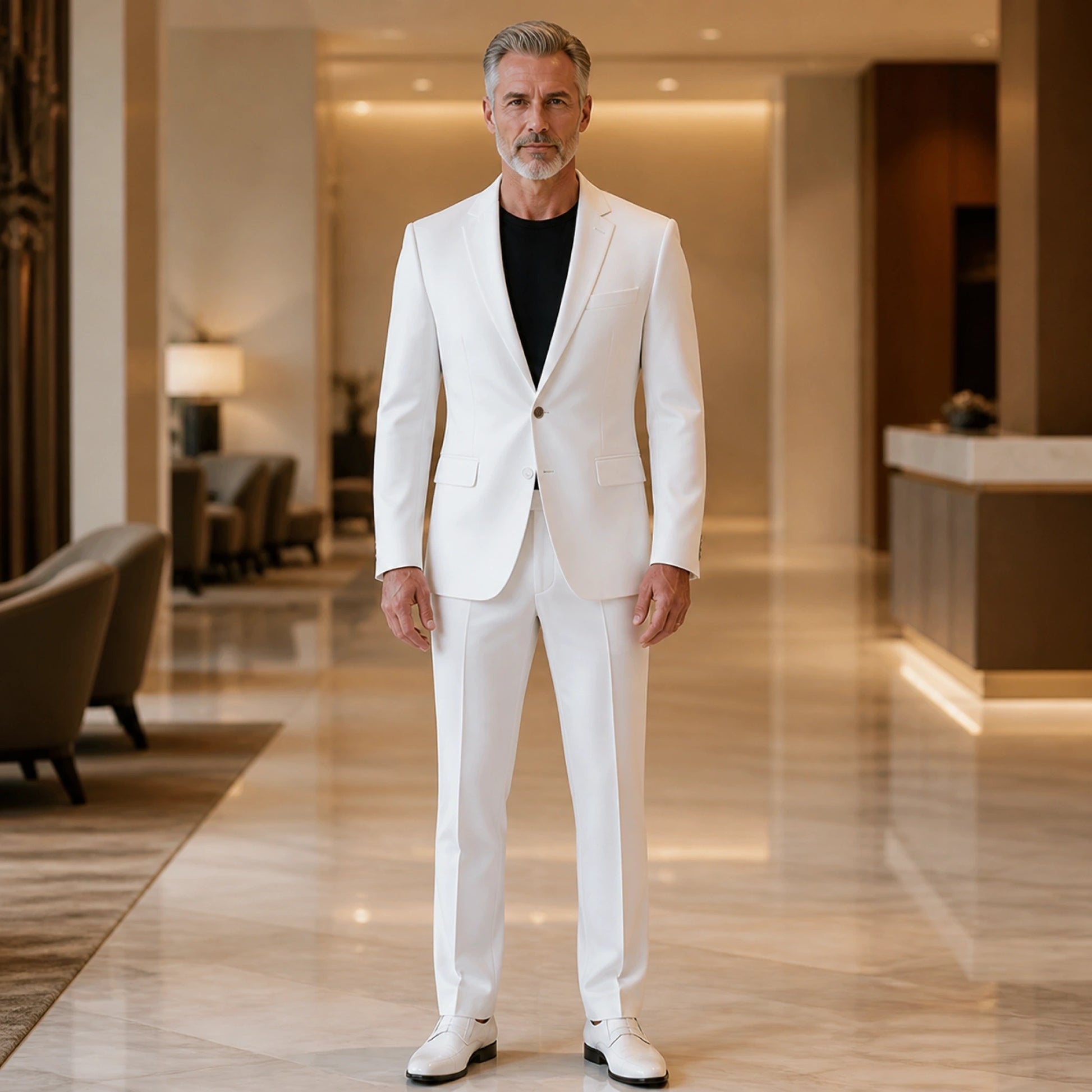 White slim fit wedding guest suit front view — view 11