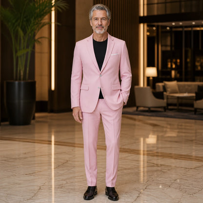 Pink slim fit wedding guest suit front view — view 12