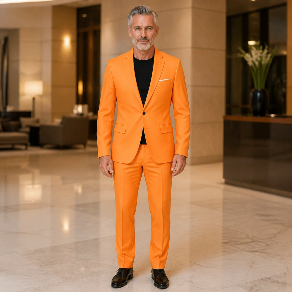 Orange slim fit wedding guest suit front view — view 13
