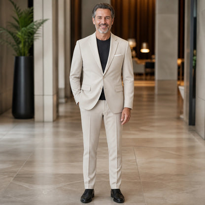 Warm Beige slim fit wedding guest suit front view — view 14