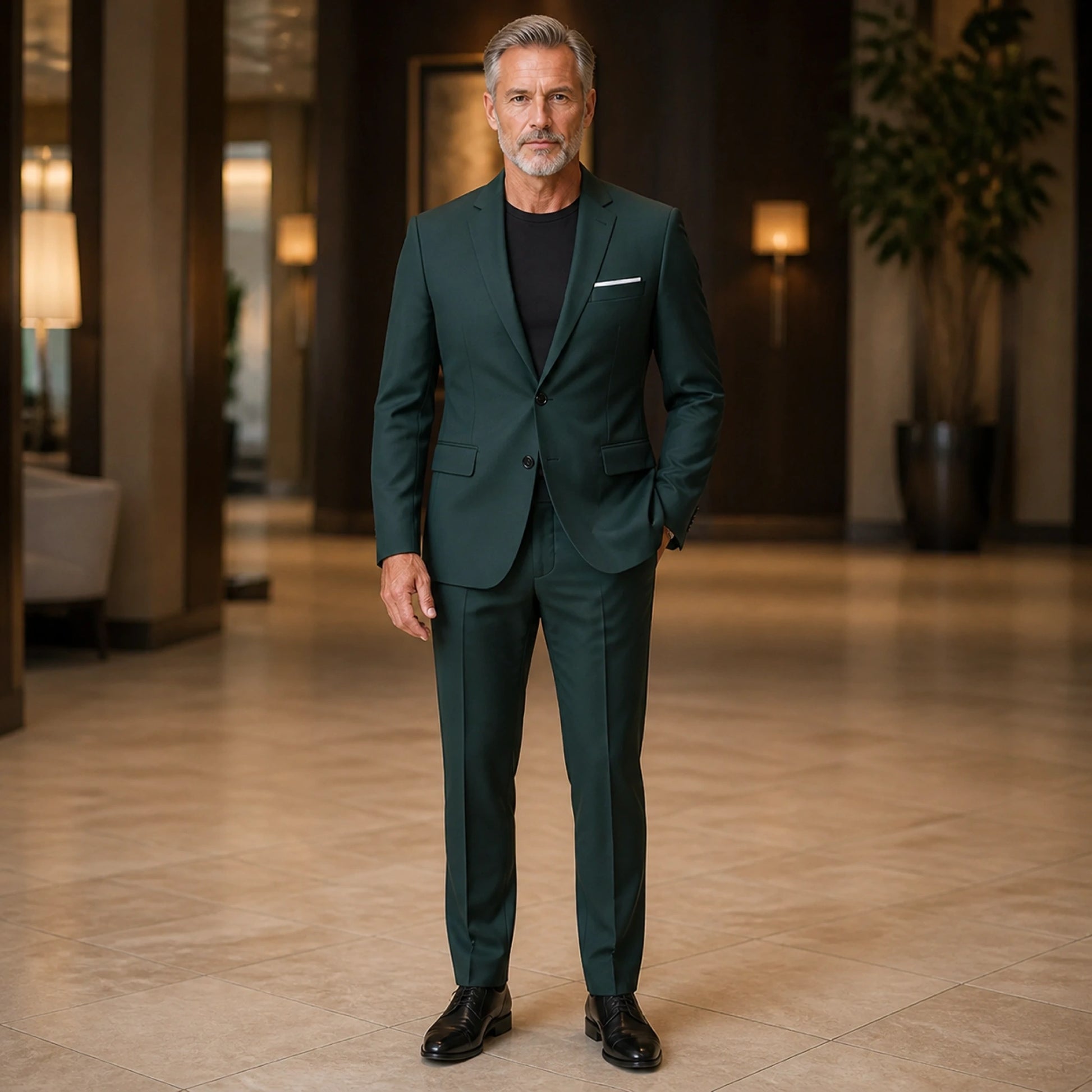 Dark Green slim fit wedding guest suit front view — view 15