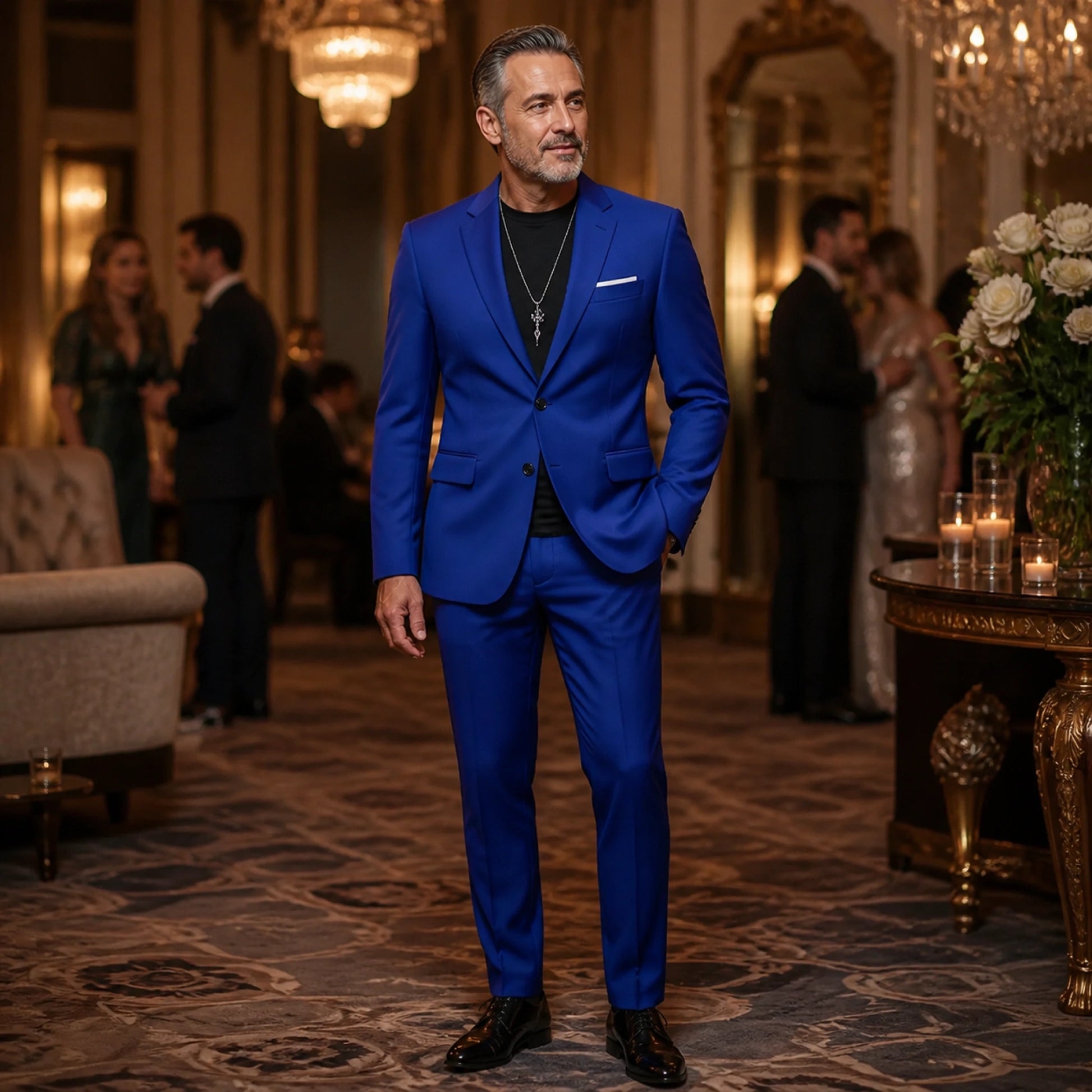 Sapphire Blue slim fit wedding guest suit view — view 19