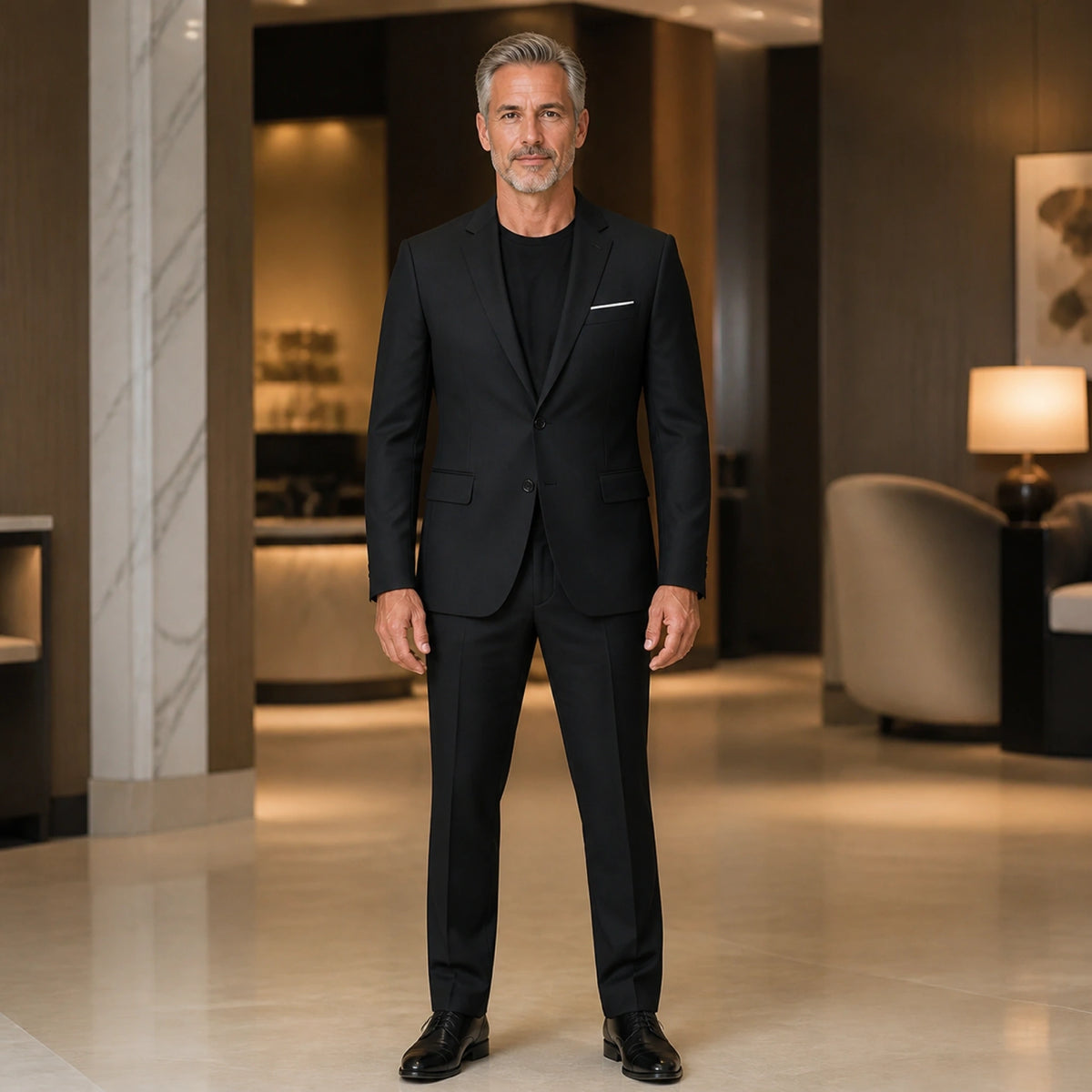 Black slim fit wedding guest suit front view — view 3