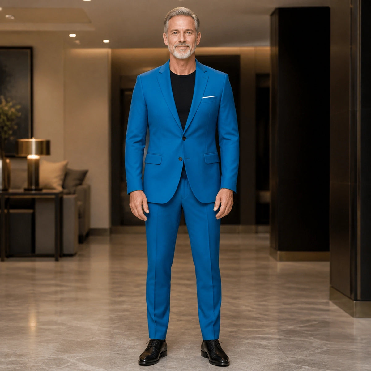 Teal Blue slim fit wedding guest suit front view — view 6