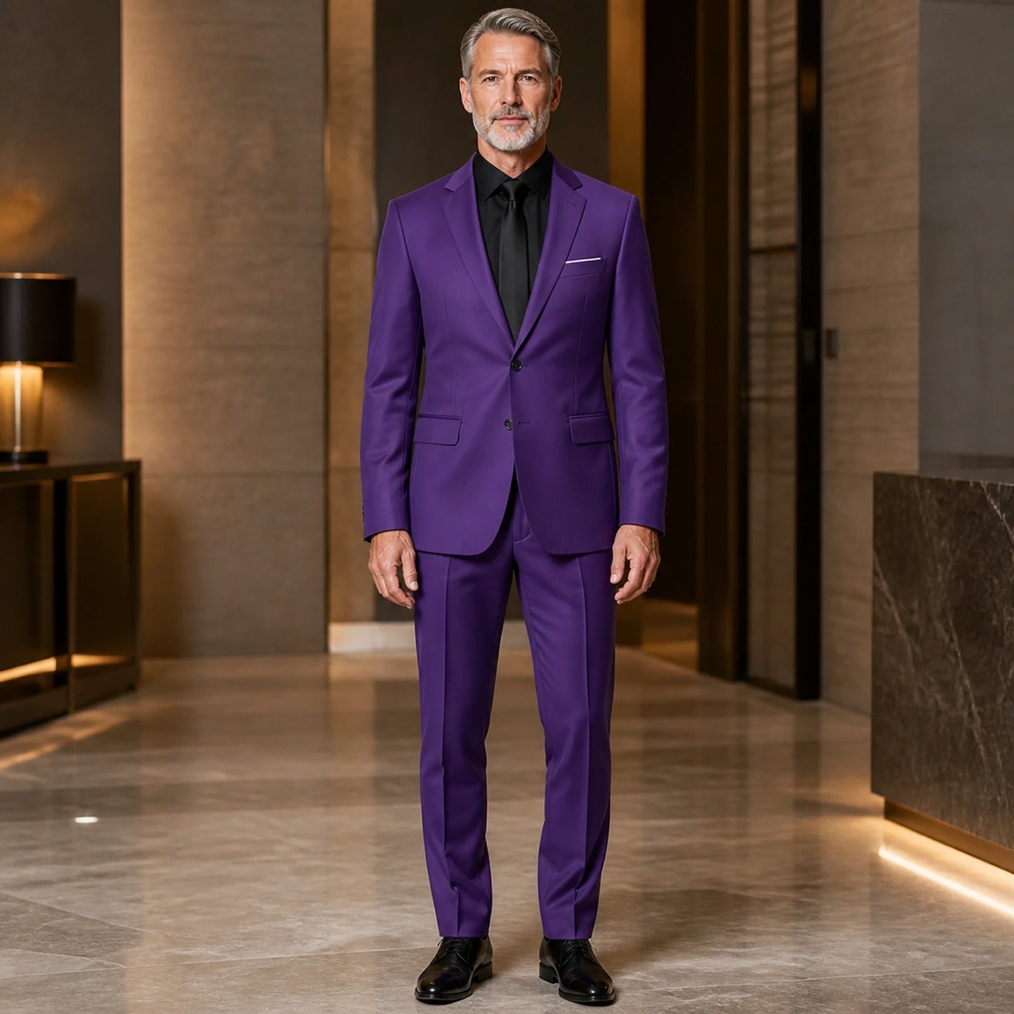 Purple slim fit wedding guest suit front view — view 8