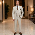Champagne three piece wedding guest suit front view