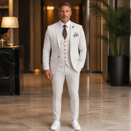 White three piece wedding guest suit front view — view 11