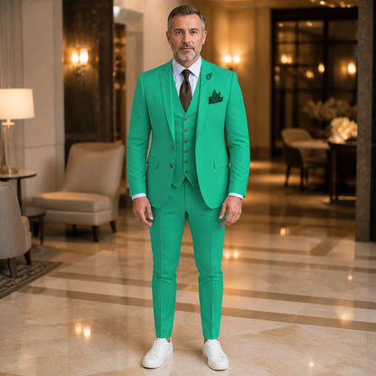 Mint Green three piece wedding guest suit front view — view 17