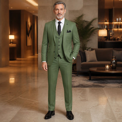 Sage Green three piece wedding guest suit front view — view 24