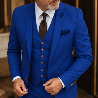 wedding guest suit — Royal Blue three piece suit lapel, vest, and construction detail — view 31