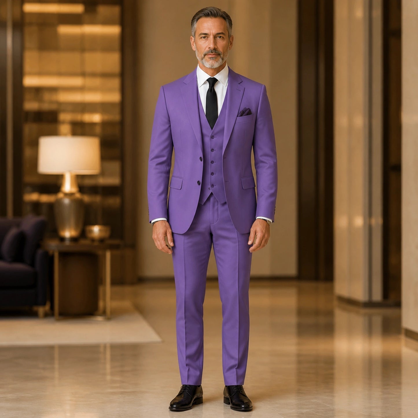 Lavender three piece wedding guest suit front view — view 4