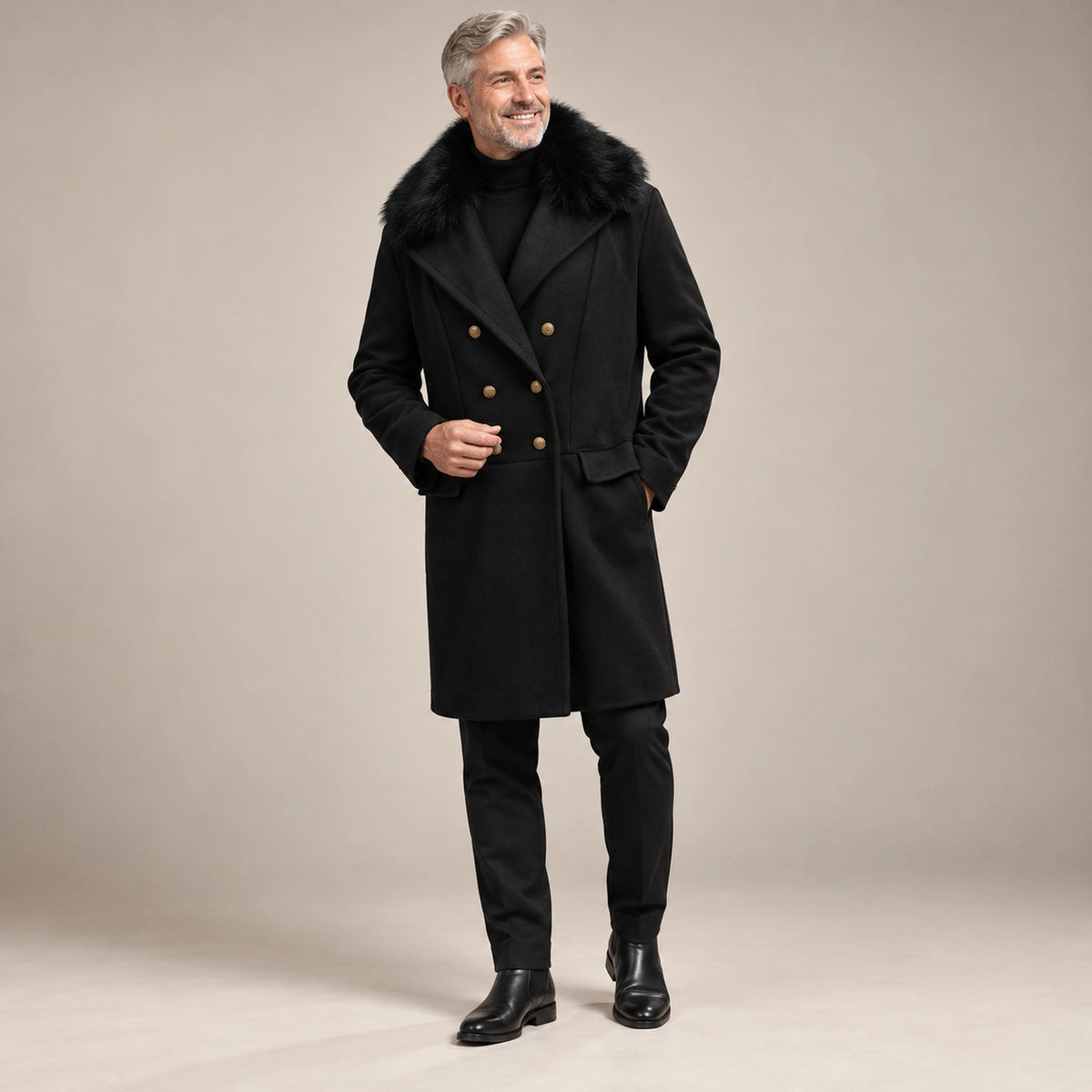 Men's Black Wool Blend Winter Coat — Vincenzo alternate angle — view 3