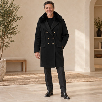 Men's Black Wool Blend Winter Coat — Vincenzo front relaxed pose — view 5