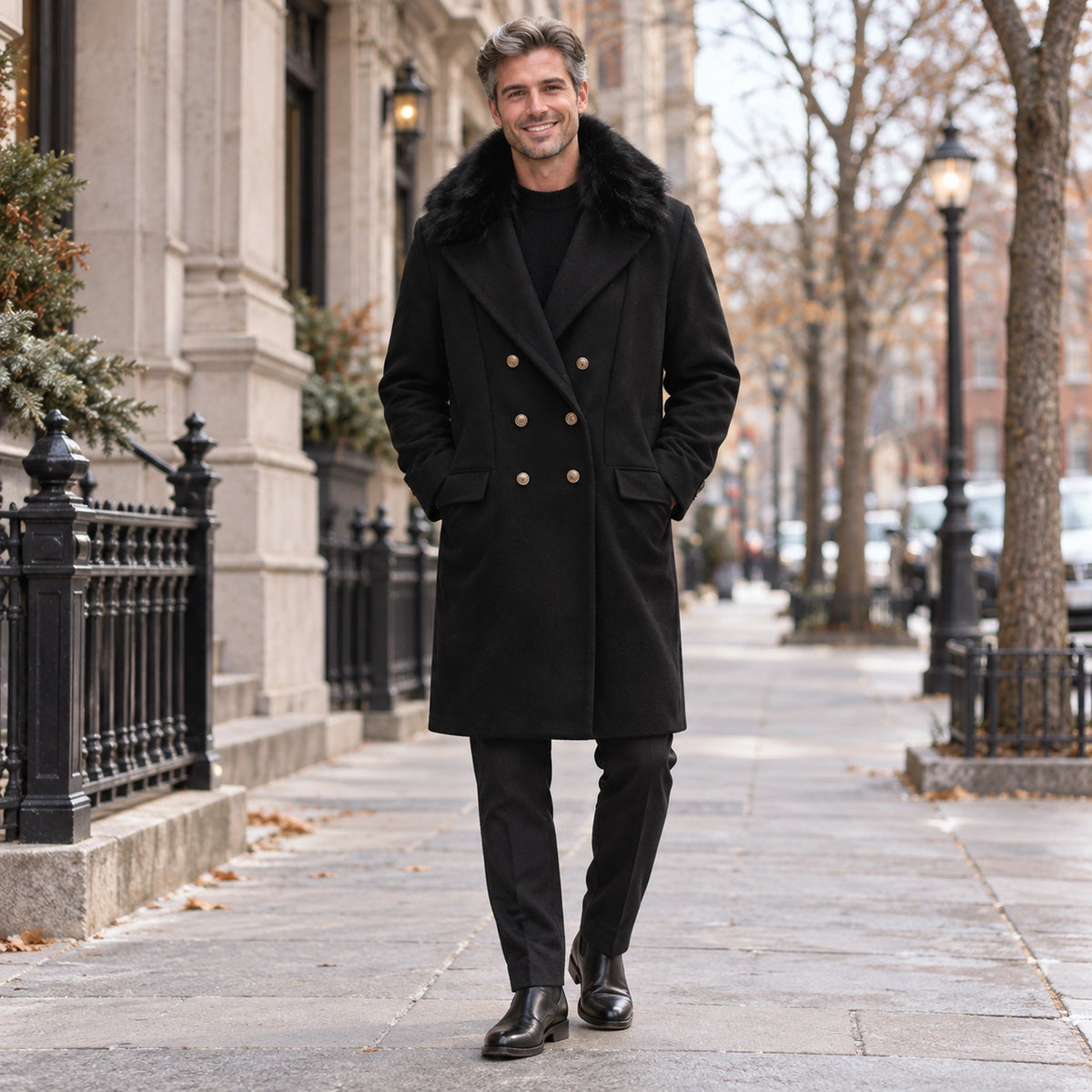 Men's Black Wool Blend Winter Coat — Vincenzo 1 — view 6