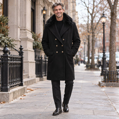 Men's Black Wool Blend Winter Coat — Vincenzo 1 — view 6