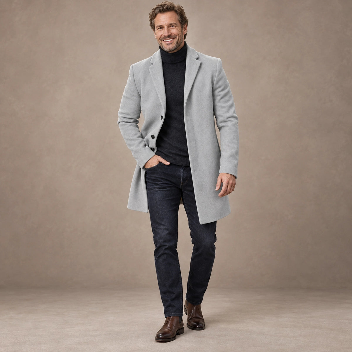 Men's Button Front Winter Coat — Atticus Light Gray