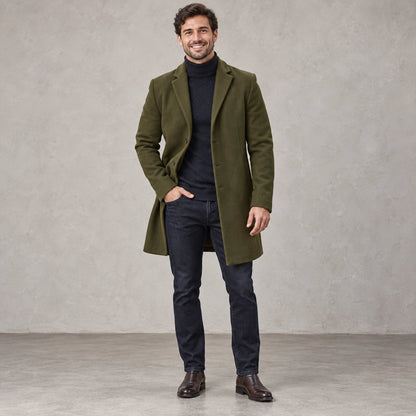 Men's Button Front Winter Coat — Atticus Olive Green — view 2