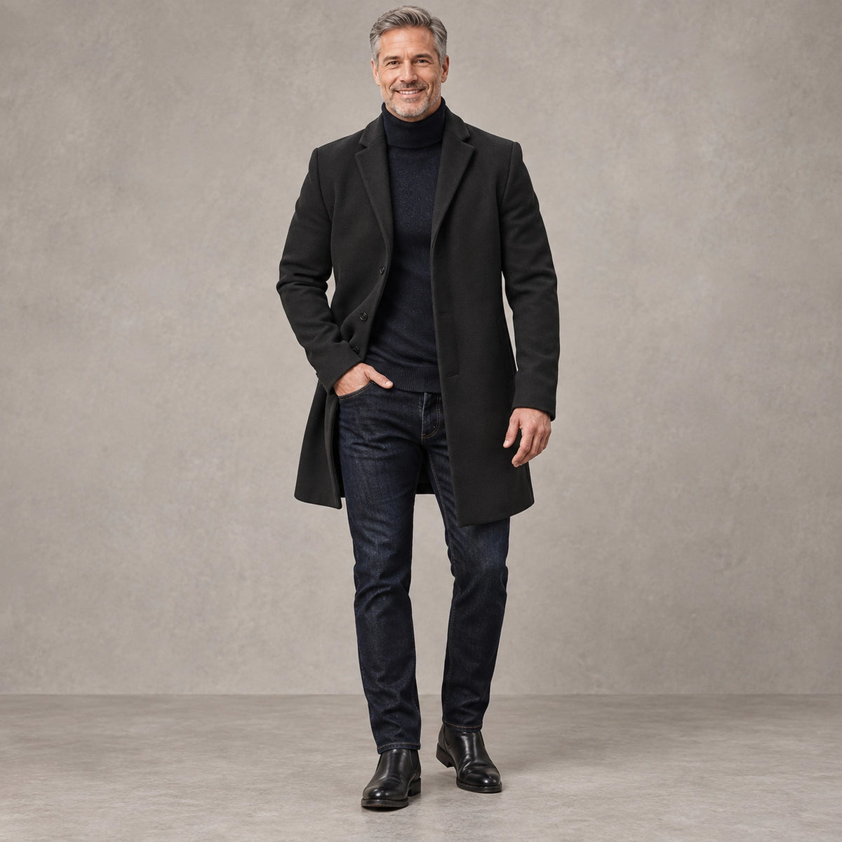 Men's Button Front Winter Coat — Atticus Black — view 3