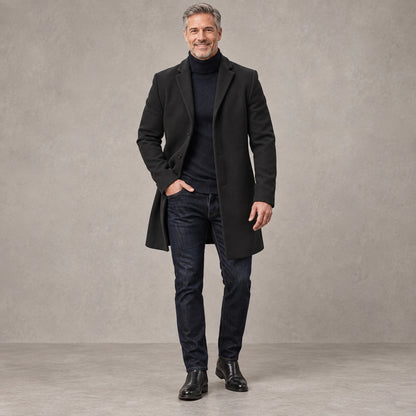 Men's Button Front Winter Coat — Atticus Black — view 3