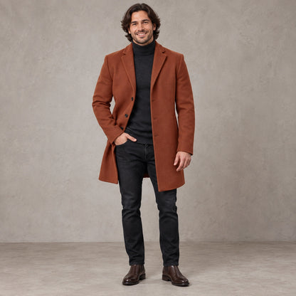Men's Button Front Winter Coat — Atticus Rust Brown — view 4