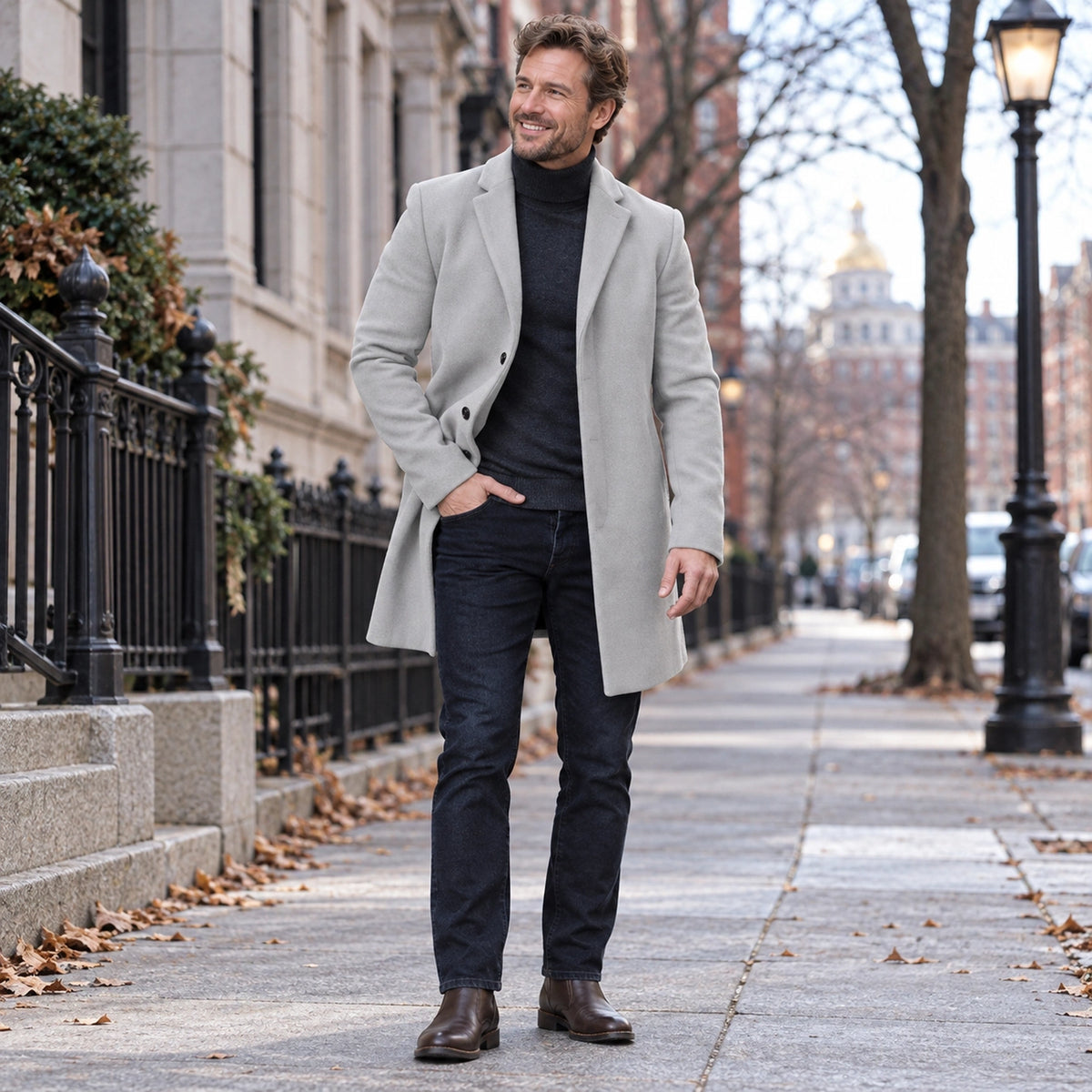 Men's Button Front Winter Coat — Atticus Light Gray 1 — view 7