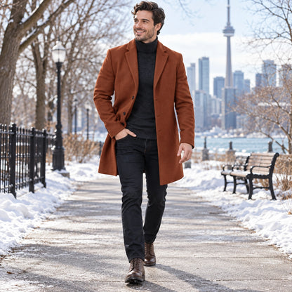 Men's Button Front Winter Coat — Atticus Rust Brown 2 — view 8
