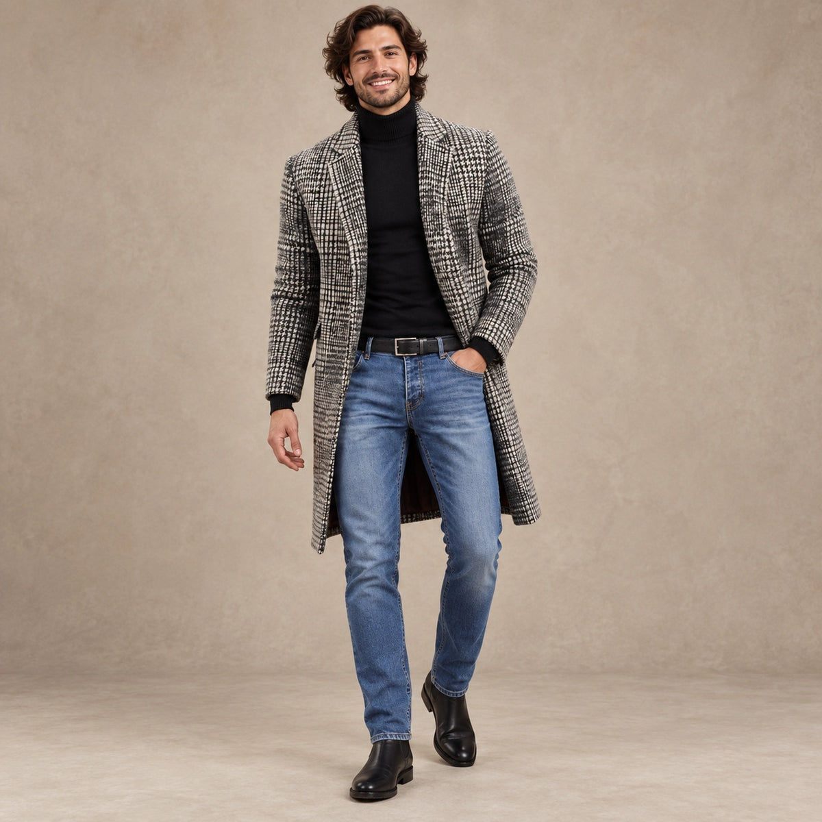 Men's Checked Lined Winter Coat — Lucas Gray Check