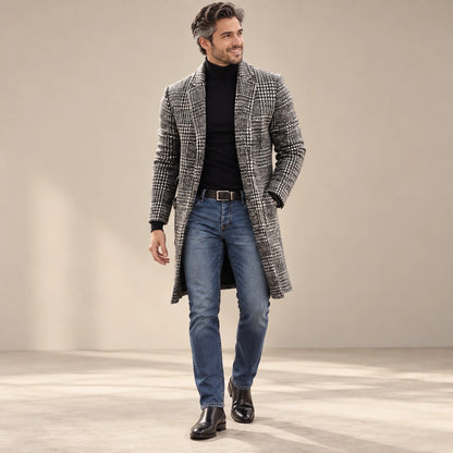 Men's Checked Lined Winter Coat — Lucas Gray Check alternate angle — view 3