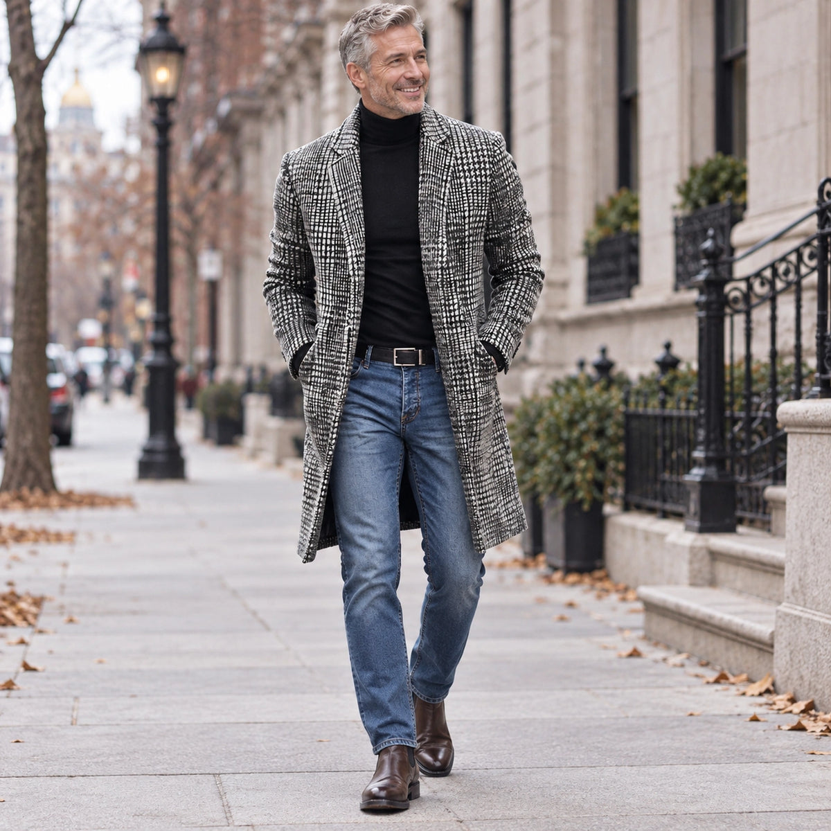 Men's Checked Lined Winter Coat — Lucas Gray Check 1 — view 6