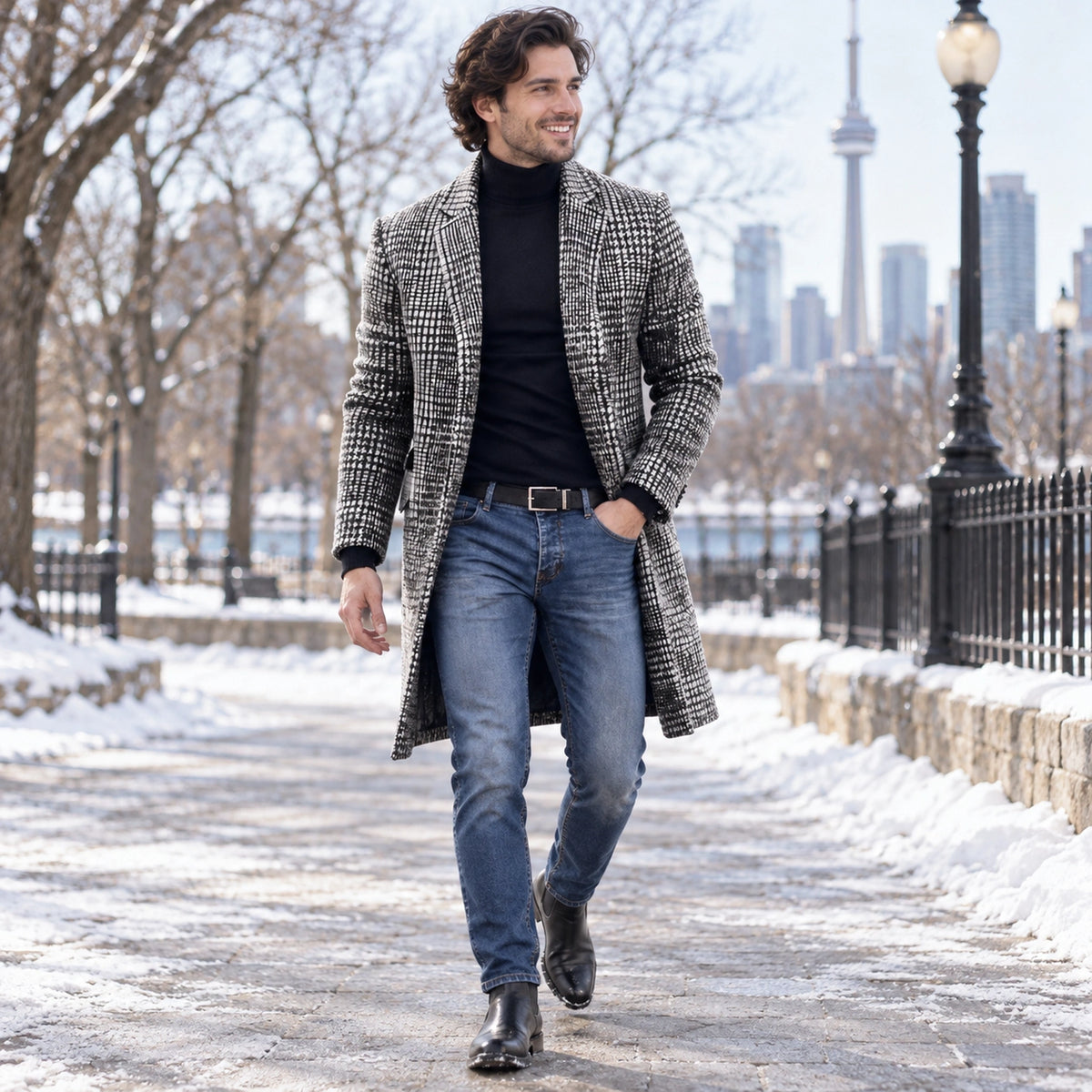 Men's Checked Lined Winter Coat — Lucas Gray Check 2 — view 7