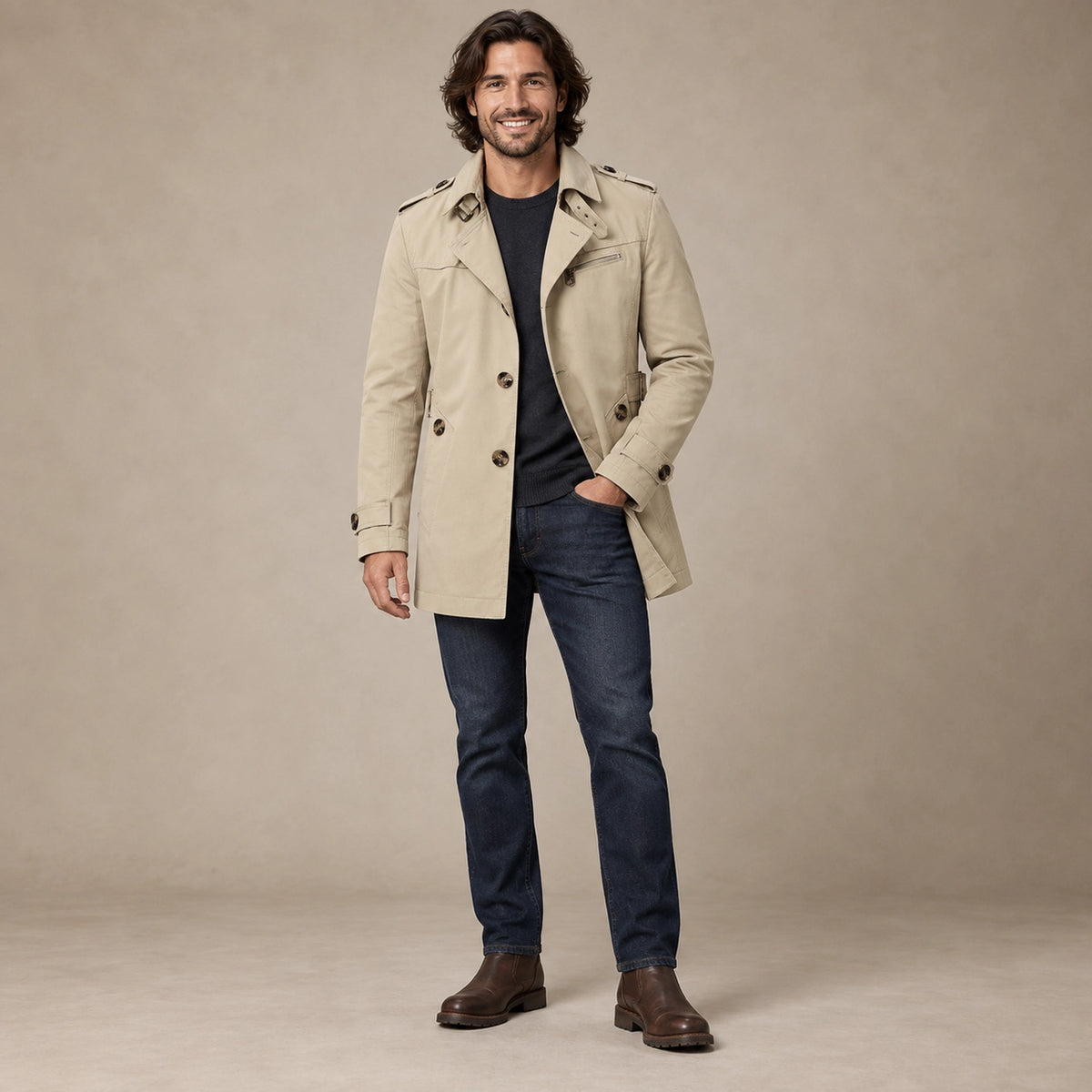 Men's High Collar Windproof Winter Coat — Viktor Beige