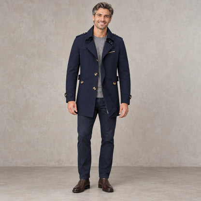 Men's High Collar Windproof Winter Coat — Viktor Navy Blue front — view 3