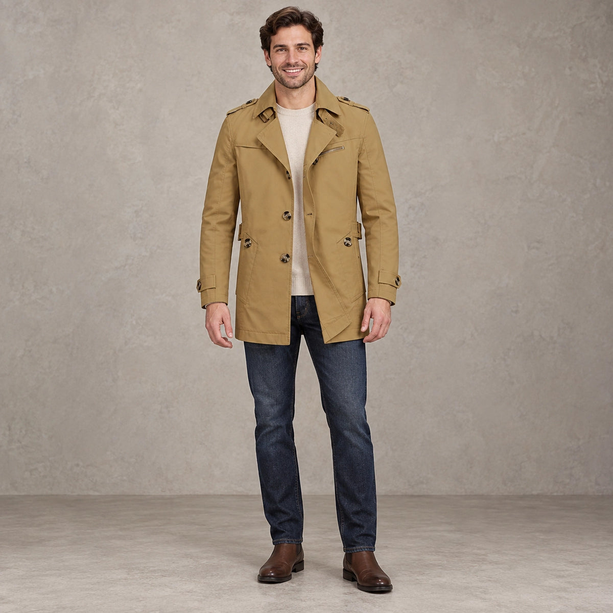 Men's High Collar Windproof Winter Coat — Viktor Camel front — view 5