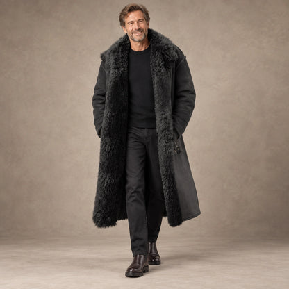 winter coat — Arden Men's Long Faux Fur Lined Coat – Black view