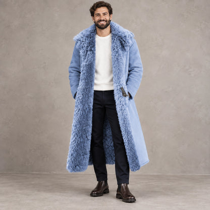Men's Long Faux Fur Lined Polyester Winter Coat — Arden Light Blue front — view 2