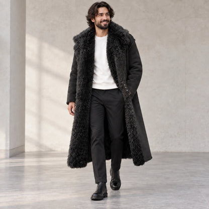 Men's Long Faux Fur Lined Polyester Winter Coat — Arden Black three quarter view — view 4