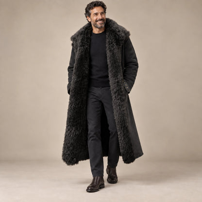 Men's Long Faux Fur Lined Polyester Winter Coat — Arden Black alternate angle — view 5