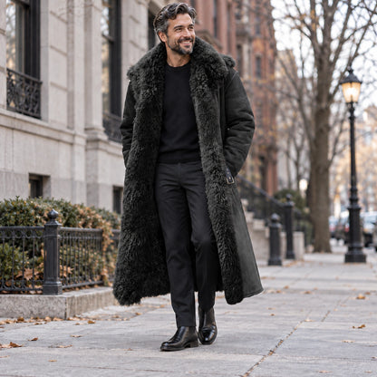 Men's Long Faux Fur Lined Polyester Winter Coat — Arden Black 1 — view 6