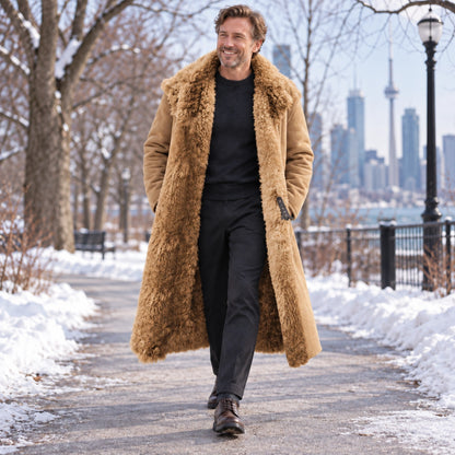 Men's Long Faux Fur Lined Polyester Winter Coat — Arden Camel 2 — view 7