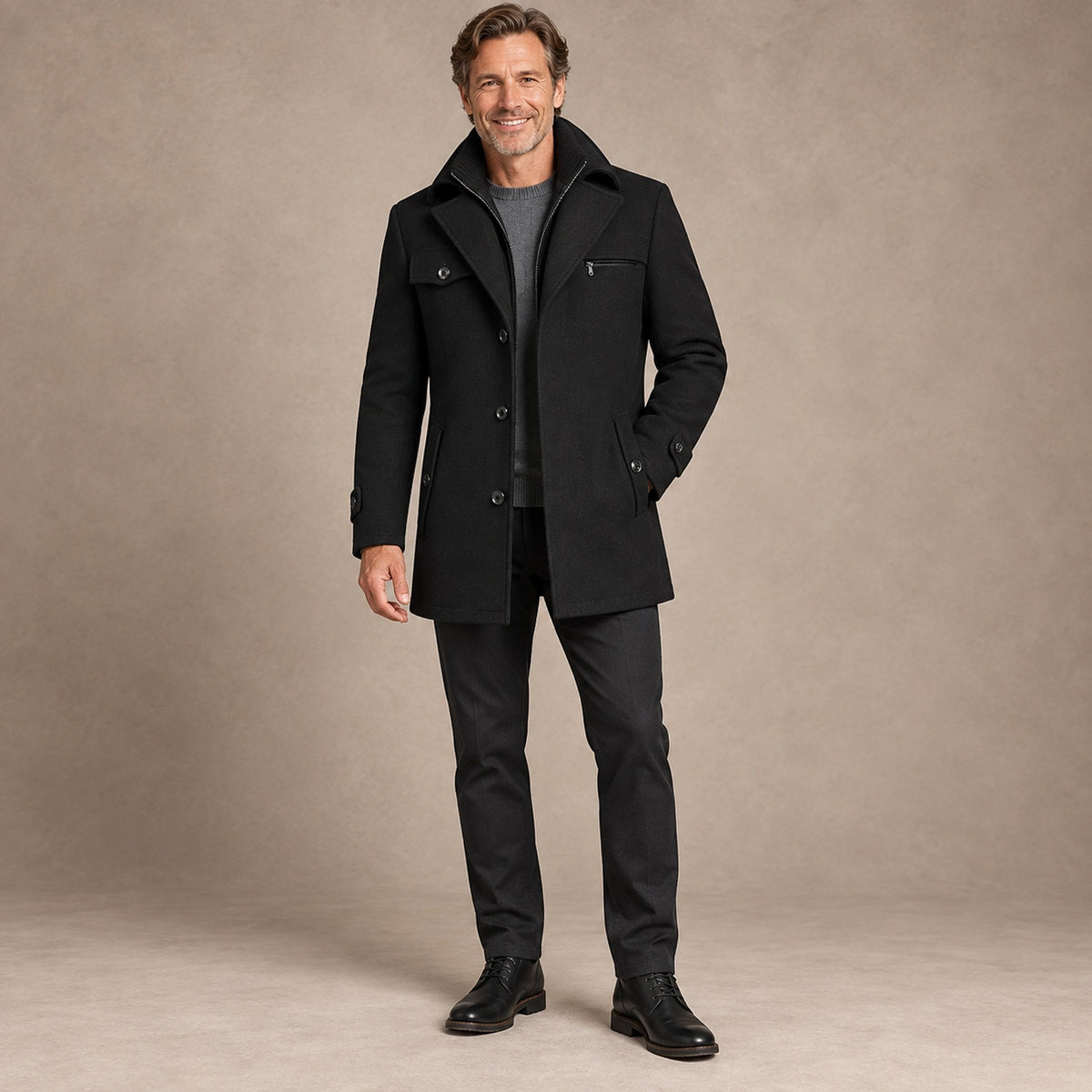 Men's Long Insulated Winter Coat — Victor Black
