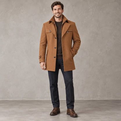 Men's Long Insulated Winter Coat — Victor Camel front — view 2