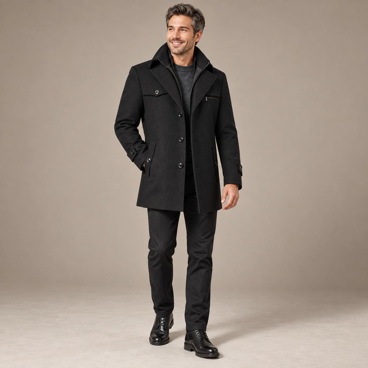 Men's Long Insulated Winter Coat — Victor Black alternate angle — view 6