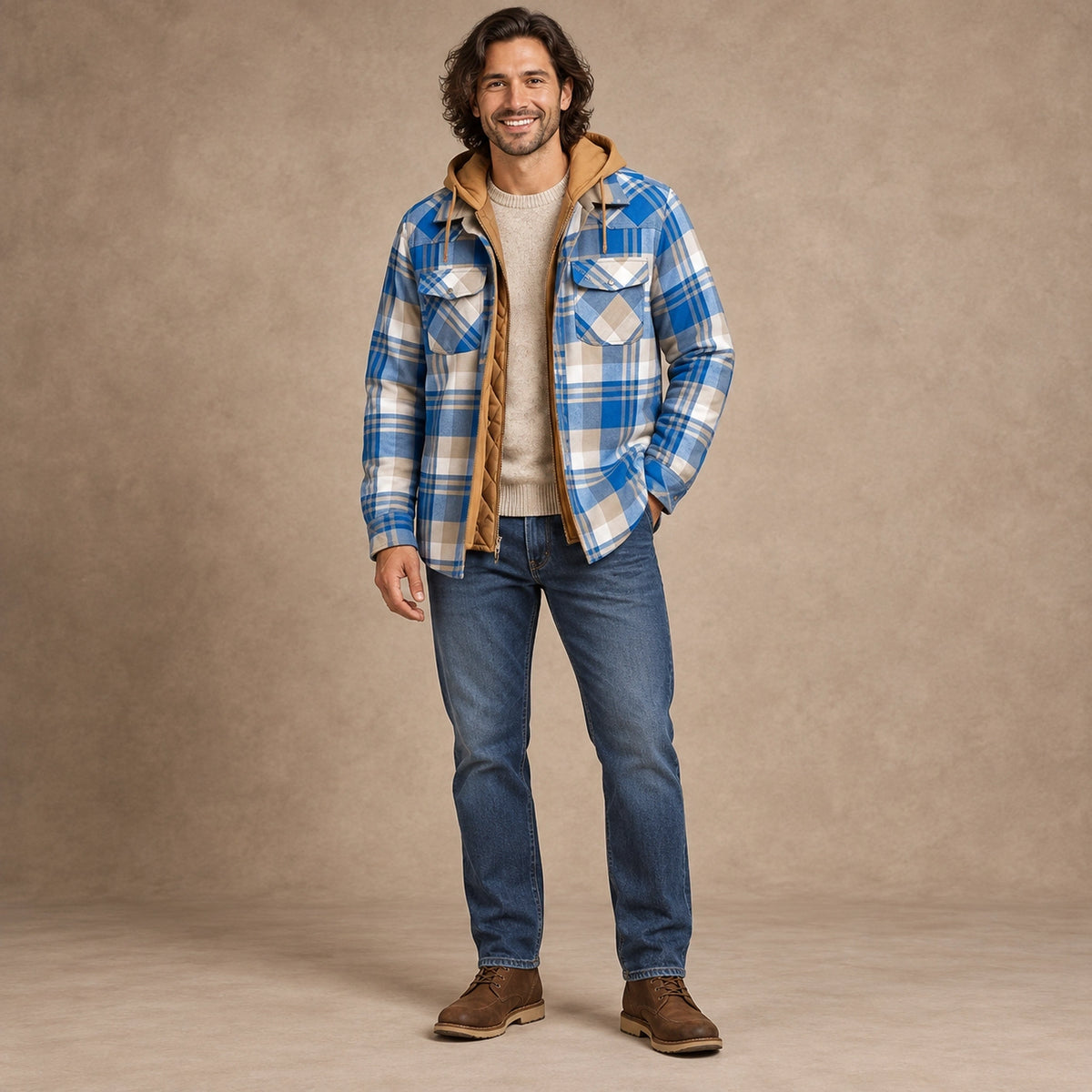Men's Plaid Button Front Winter Coat — RusticJack Blue