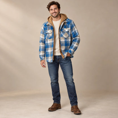Men's Plaid Button Front Winter Coat — RusticJack Blue alternate angle — view 5