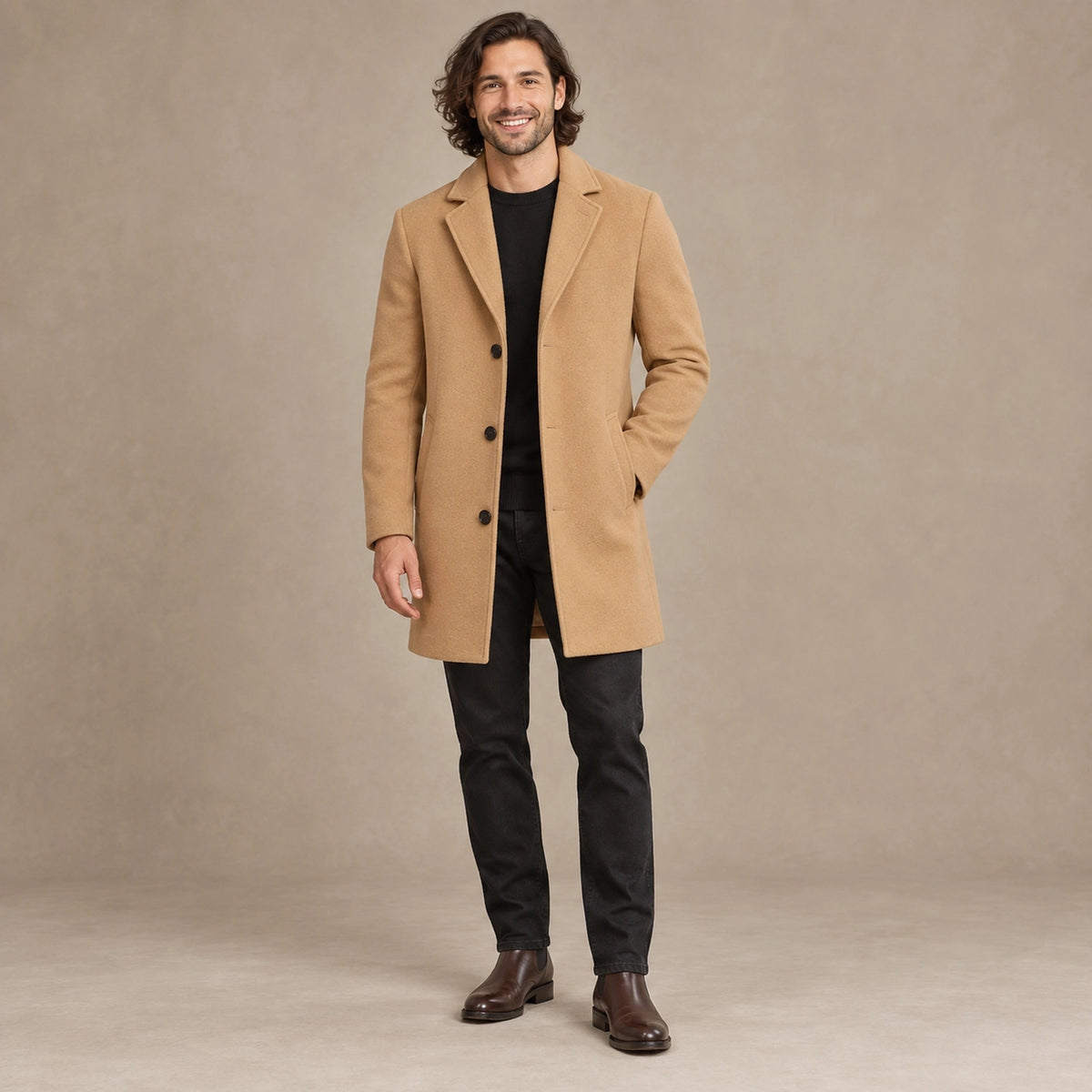 Men's Synthetic Blend Long Winter Coat — Noah Camel