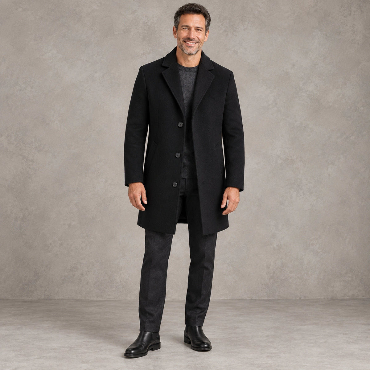 Men's Synthetic Blend Long Winter Coat — Noah Black front — view 2