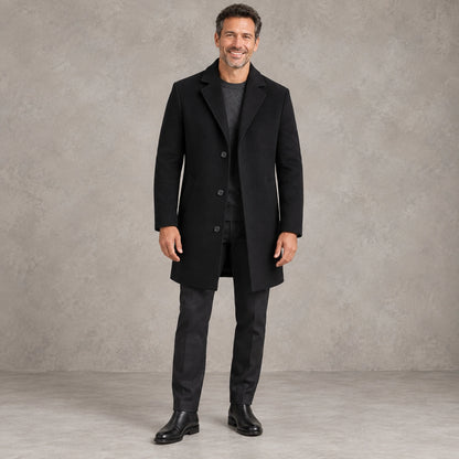 Men's Synthetic Blend Long Winter Coat — Noah Black front — view 2